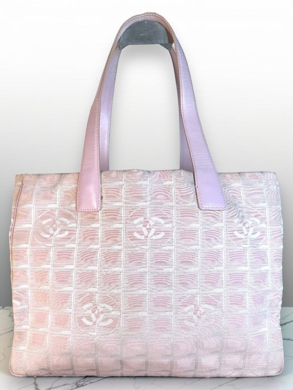 Chanel Vintage Y2K Pink Travel Line Large CC Jacquard Tote with COA